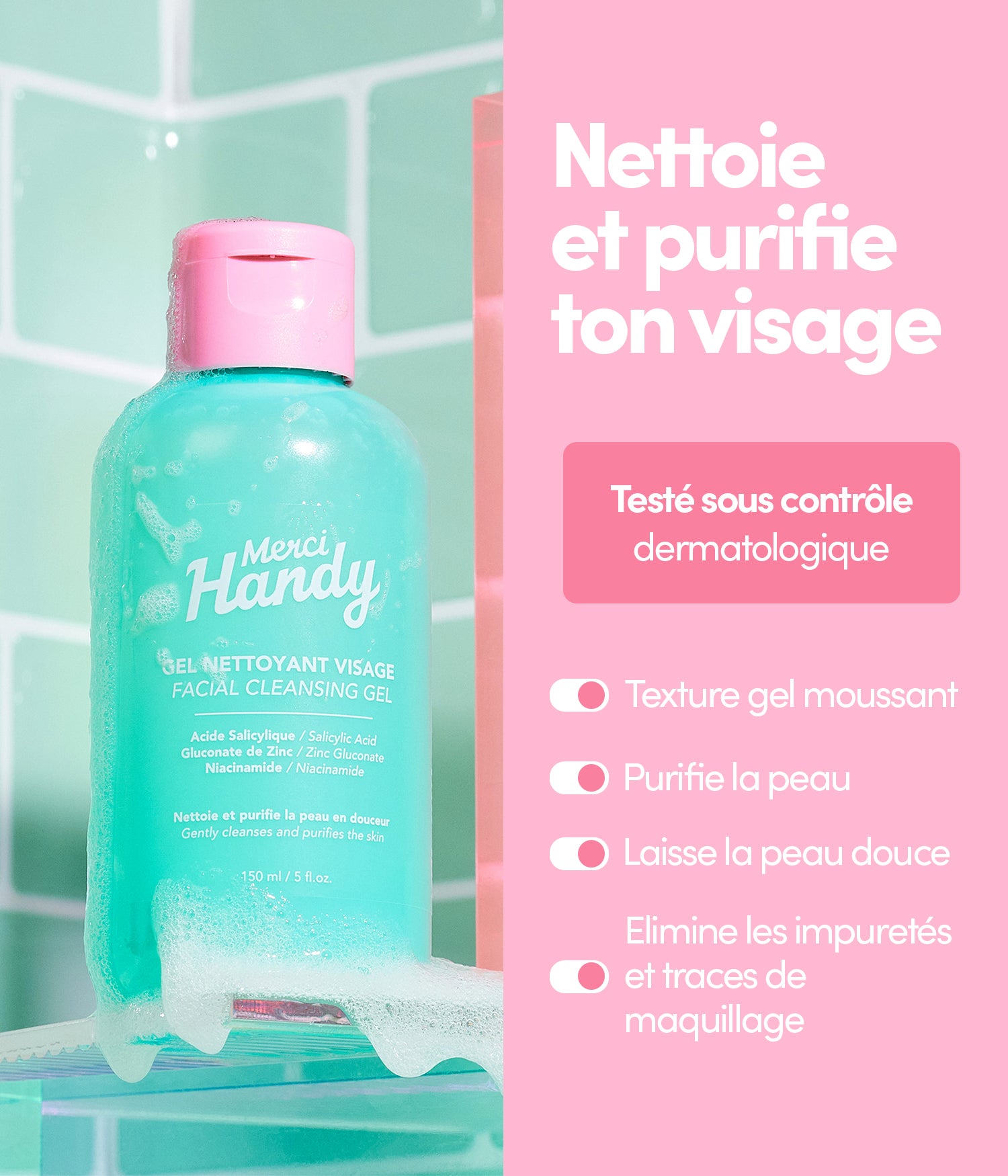 Gel nettoyant visage + brosse exfoliante