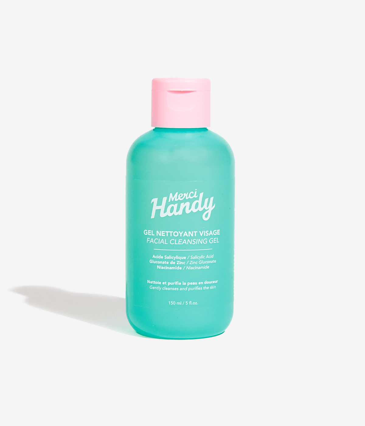 Gel Nettoyant Visage Merci Handy – flacon de gel nettoyant visage sur fond gris