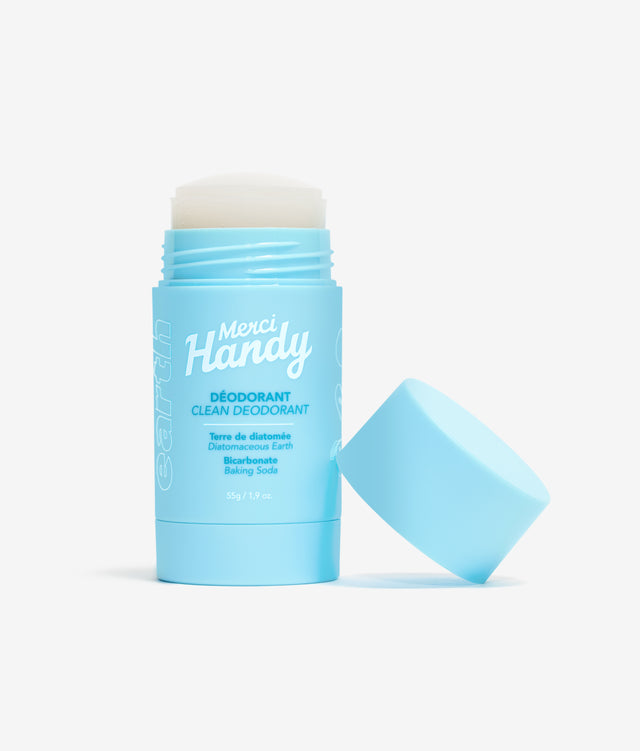Déodorant EARTH Merci Handy – déodorant EARTH ouvert sur fond gris